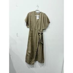 & other stories 100% Linen Short Sleeve Wrap Maxi Dress Beige Women's Size 8